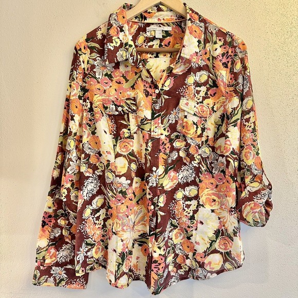 Old Navy flower print long sleeve button down XXL Lightweight - Picture 9 of 13